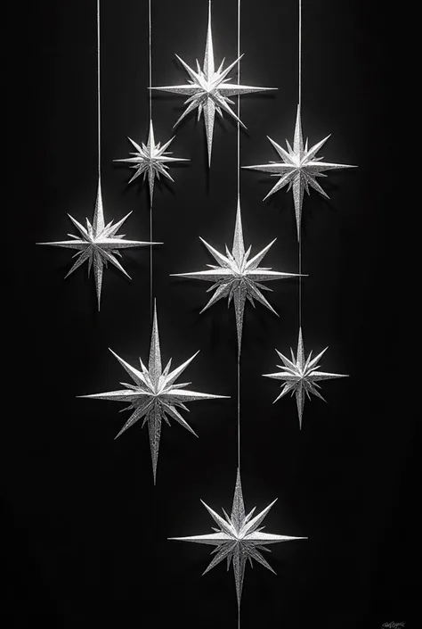 Eight geometric stars made of silver and black