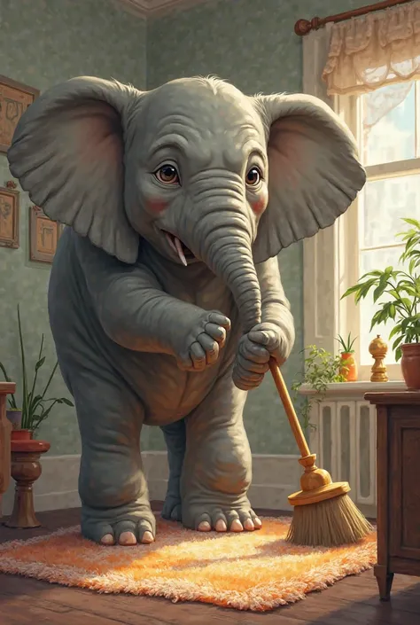 Elephant doing house work