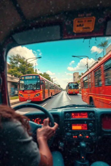 "A dynamic and eye-catching thumbnail showcasing a thrilling travel experience in Lahore's public transport system! The image features a vibrant scene with a Chingchi rickshaw, Metro Bus, Orange Line Train, and Speedo Bus in motion. A passenger’s point of ...