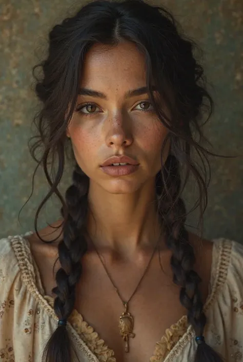 Video of black brunette woman, with gypsy braid braids and neutral tones