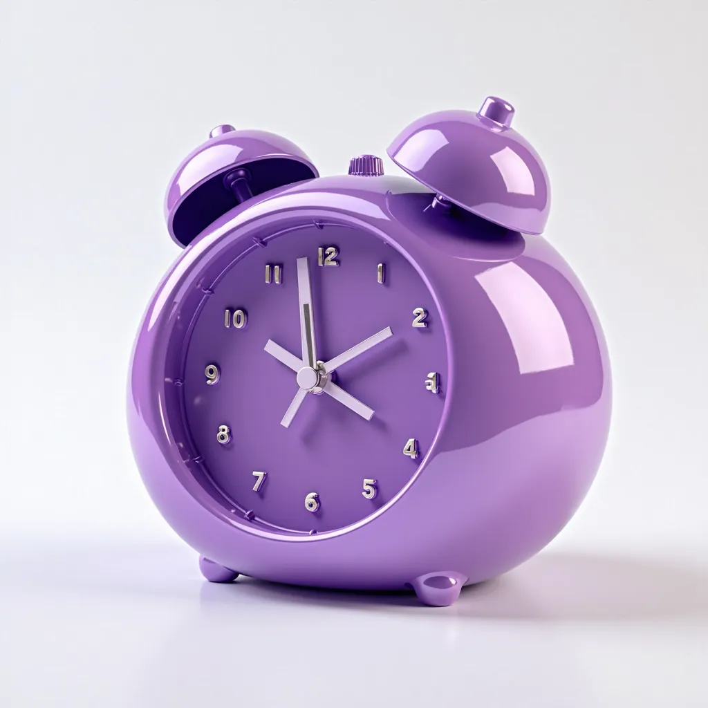 3d glossy purple cute clock without number  on blank white background