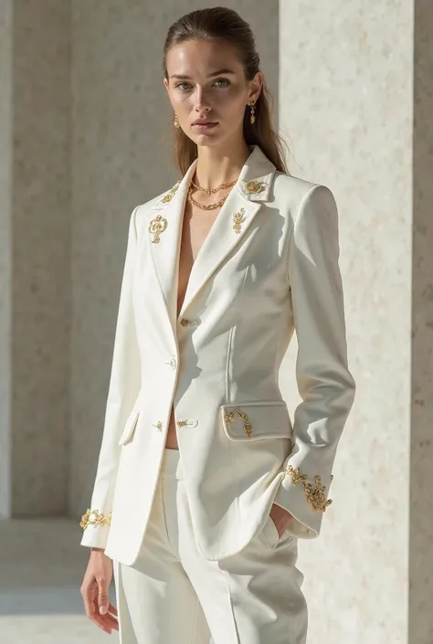 Put it on with white pants and a white jacket with small gold details and sigils