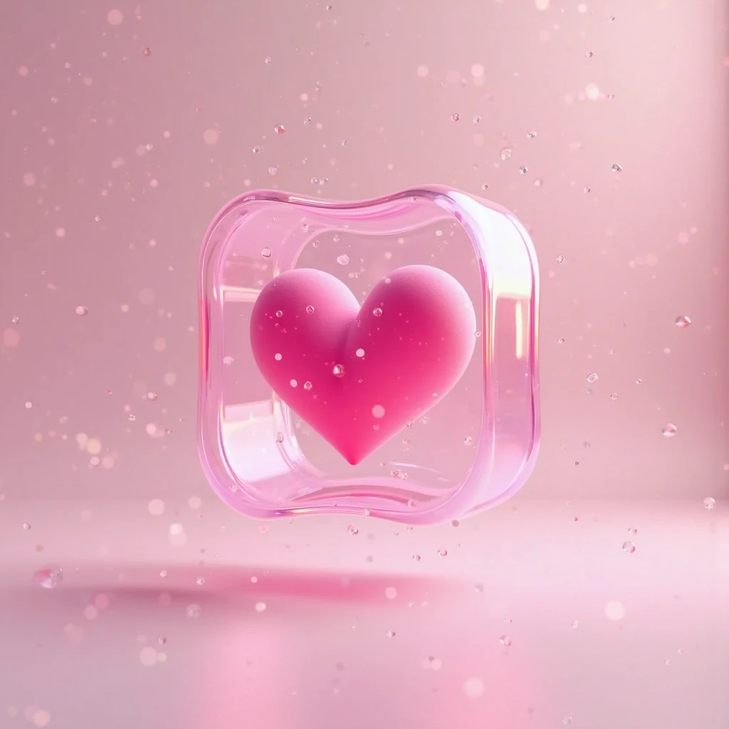 3d flying pink square buble chat with 3d pink love inside