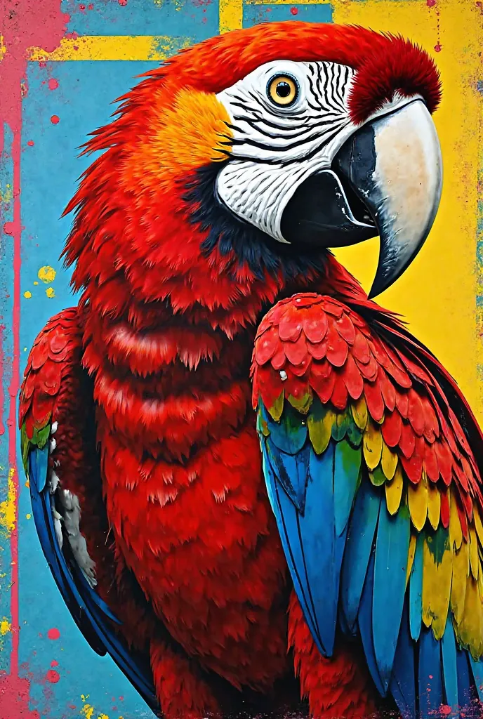 
Generate a painting of a macaw with Pop Art style variations by Andy Warhol and Roy Lichtenstein, 