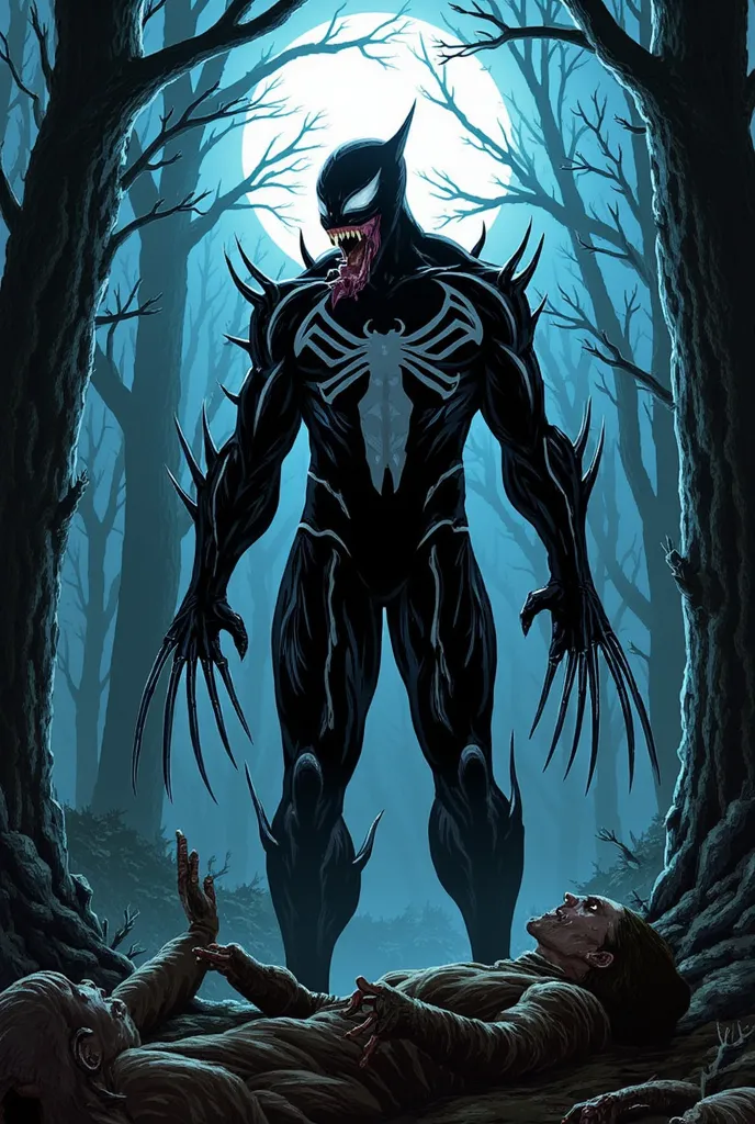 Venom Wolverine (Venom + Wolverine)

 Image Description :
A beastly silhouette emerges from the shadows: long claws, black and viscous, with pulsating white veins crossing your body. Your mouth opens up razor-sharp fangs, and the tongue meanders menacingly...