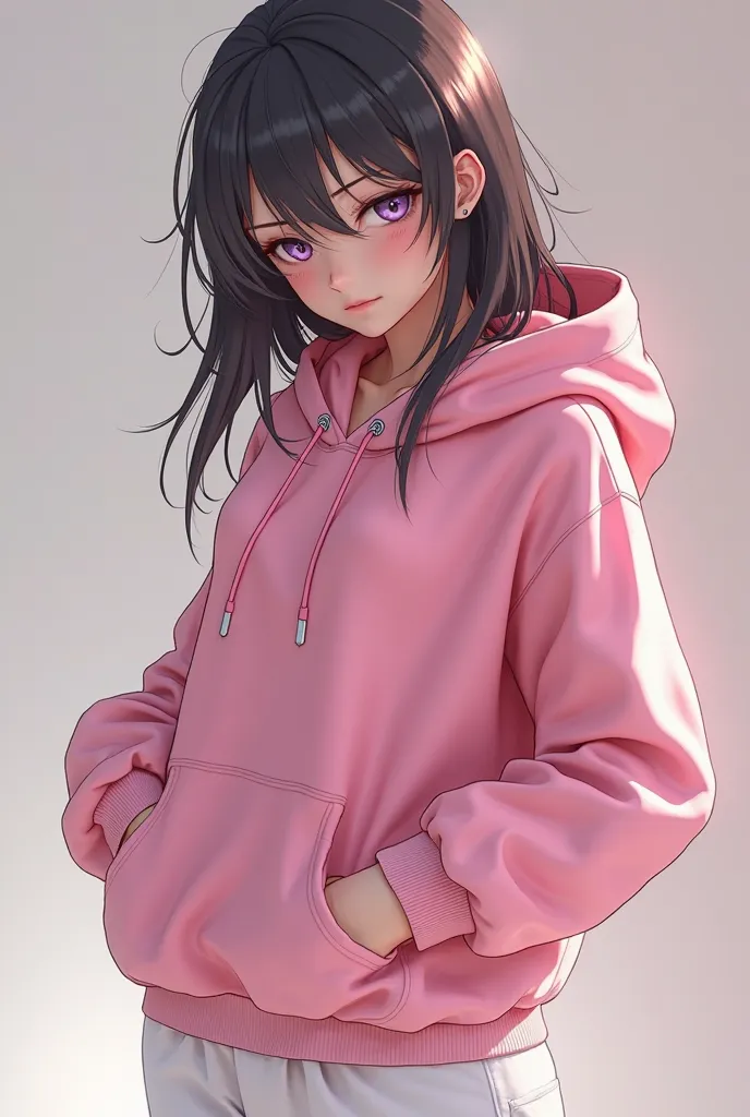 a close up of a woman in a pink hoodie and white pants, trending on cgstation, ilya kuvshinov. 4 k, cyberpunk anime girl in hoodie, realistic anime 3 d style, 3 d anime realistic, hyper realistic anime, thicc, trending at cgstation, photorealistic perfect ...