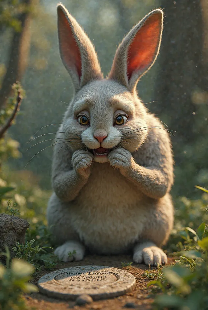 
And  giant rabbit then he fell on the cat's grave and cried a lot 3d pixar ultra realistics