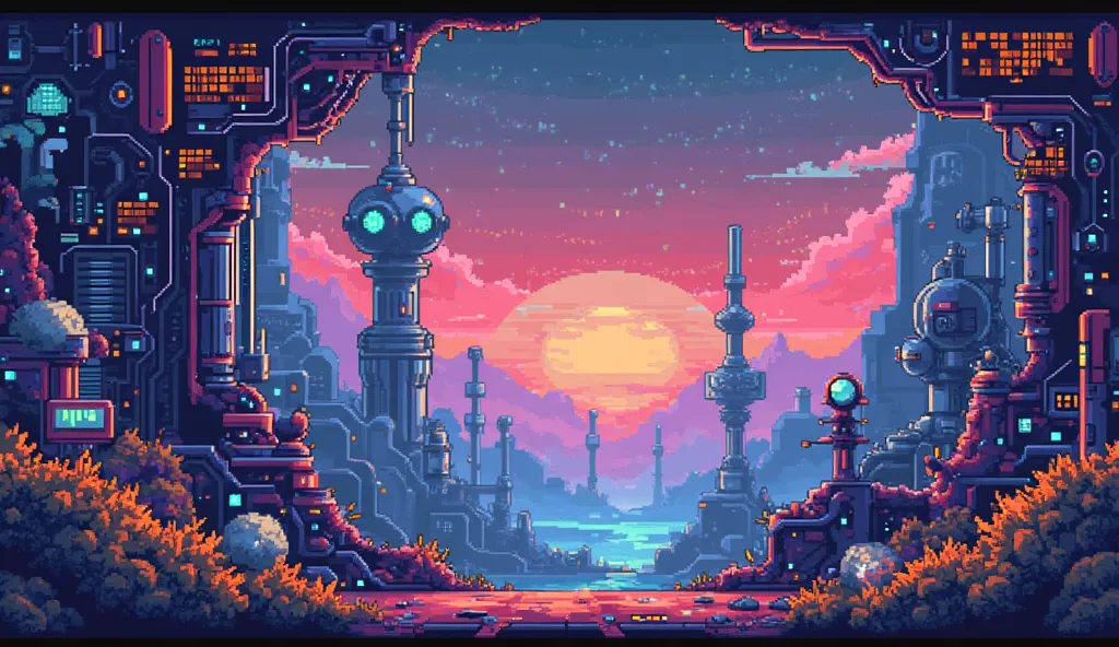 Create pixelart wallpaper like 2D platform games similar to Rockman but without characters