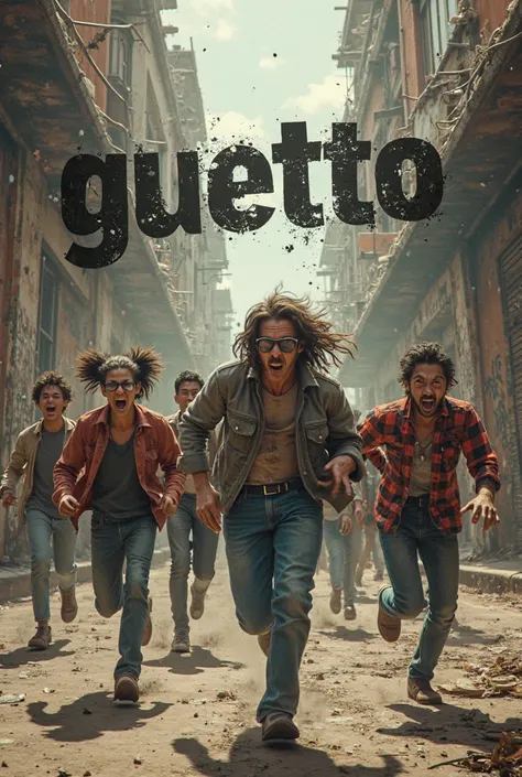 running crazy people screaming "guetto" and the word "guetto" is a text on the image and dubstep