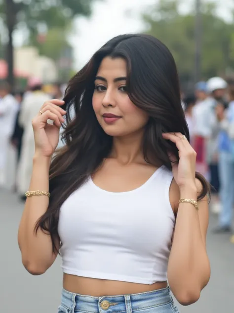 ((SFW)) 1girl, Indian Girl, 

Wearing white crop tank top, 

standing on road , 

(Face close up), ((close up photo)), 

detailed indian people in background, 

masterpiece, anatomically correct, ((super detailed fac)), award winning, 1080P, 16k