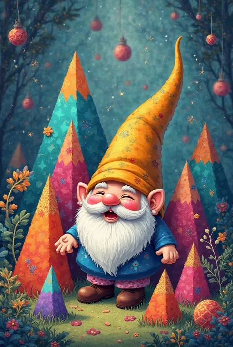 Create a, In Cartoon style, Of a little gnome, Close to some triangles