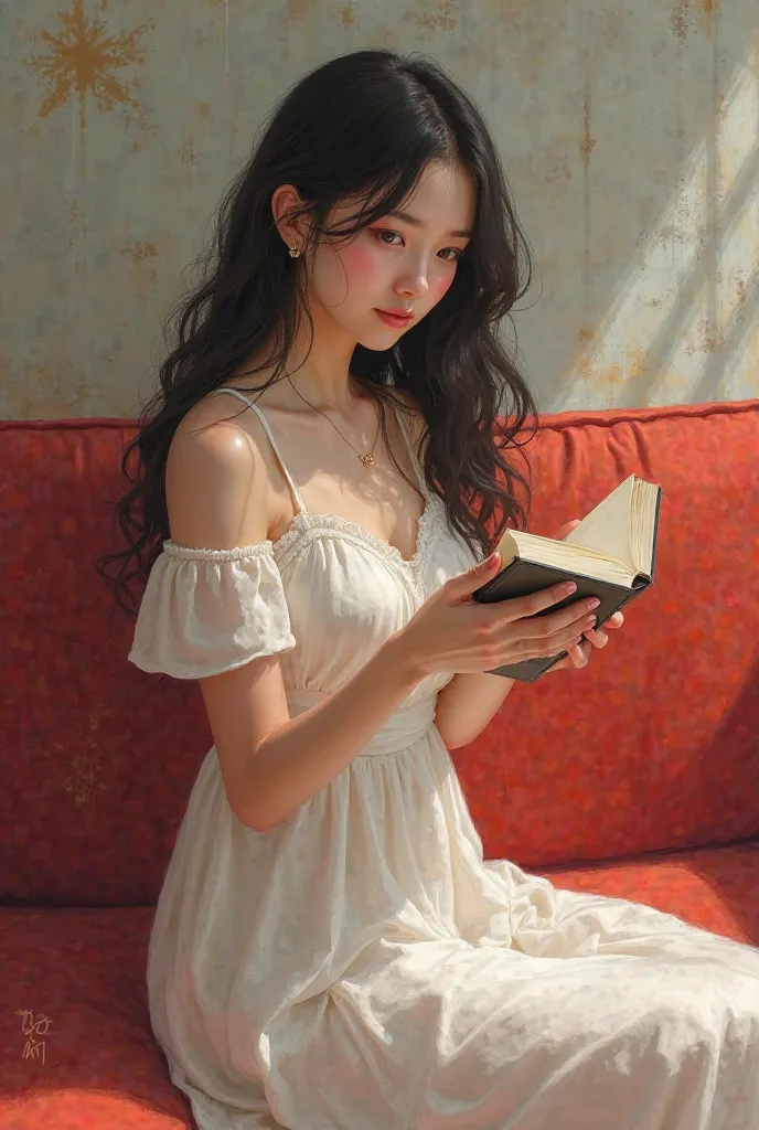 Lady Oscar draws your old man with soft black hair wearing a hat and a simple summer dress.. With a nice red Safah holding a book 