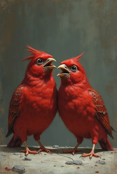 Red canaries plucked, Sad and crying 