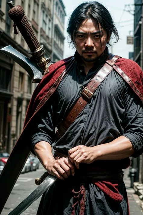 Park Chan-Wook warrior, gigantic sword. Camera in background