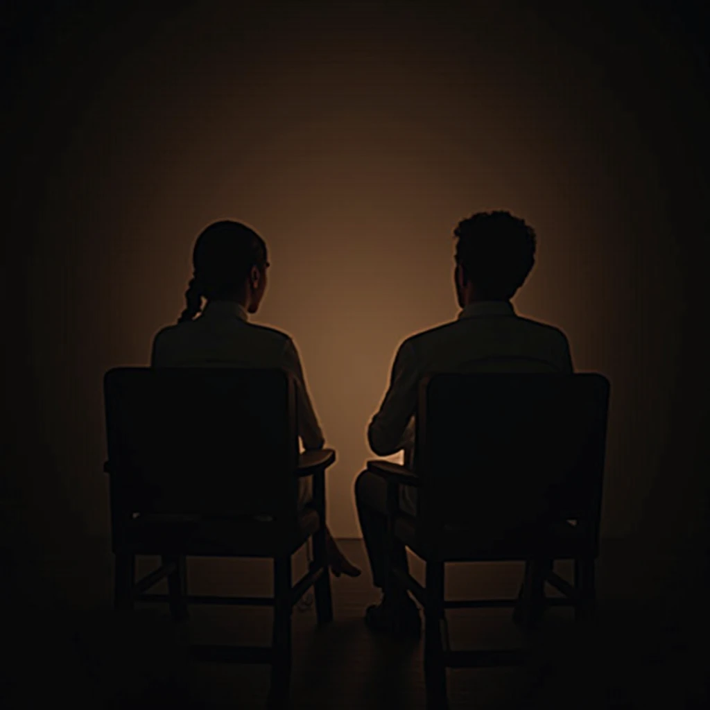 
there are two people sitting in chairs in a dark room, 8 k sensual lighting, unreal engine. retro film still, unreal engine ; romantic theme, soft cinematic lighting, emotional concept art, detailed cinematic render, beautiful and cinematic lighting, cine...