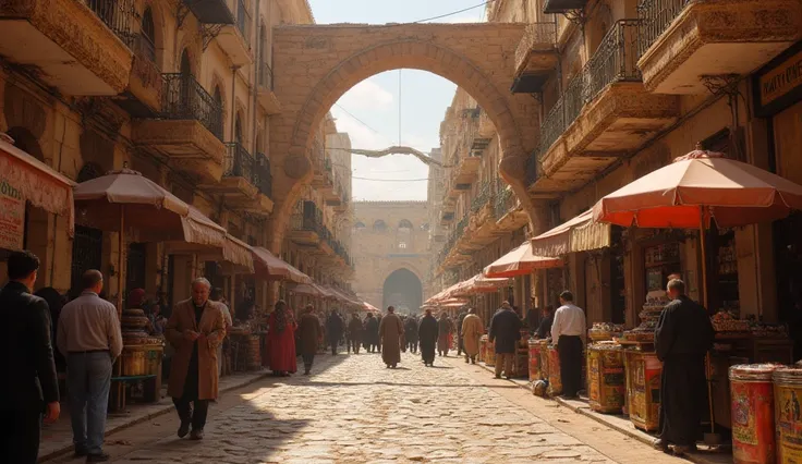 4.	The Jewish Quarter of Alexandria
Closed-up, hyper-realistic, vibrant, 4K HD. A lively street scene in Alexandria’s Jewish quarter, where merchants haggle over goods, ren chase each other, and scholars debate under the shade of an old stone archway.