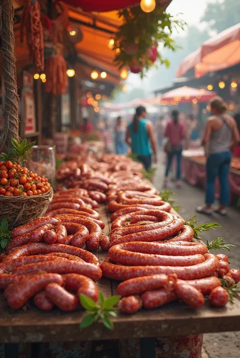 Generate an image of the sale of smoked sausages that say they are sold for 5$ The kilo and can be paid within a week