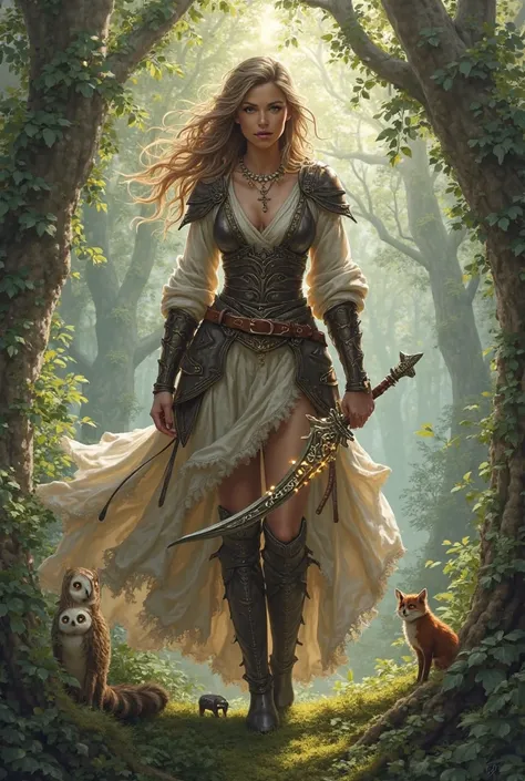 Create a feminine image of the ranger class evolved from a mystical medieval mmorpg