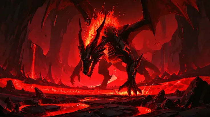 The Land of Magma, the birthplace of rocky volcanic dragons, features scattered volcanic rocks floating above a river of flowing lava. These rocks lead toward a cave with an entrance shaped like the head of a giant dragon, sculpted from volcanic stone. Cri...