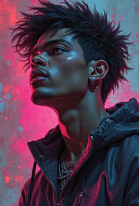 black male, ****, cyberpunk style, colorful, serious look, angry, Digital illustration style, Digital Illustration Portrait, Trends in Artstration, in the art style of bowater, detailed portrait of anime girl, digital anime illustration, Painted in the sty...