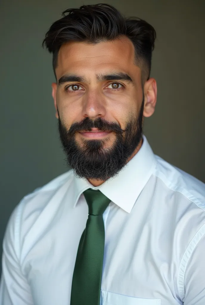 arafed man with a beard and a white shirt and a green tie, headshot profile picture, portait photo profile picture, professional profile picture, short beard, with a small beard, short facial hair, portrait shot 8 k, small beard, good looking face, soft po...