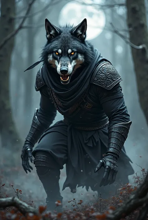 A wolf in ninja armor
