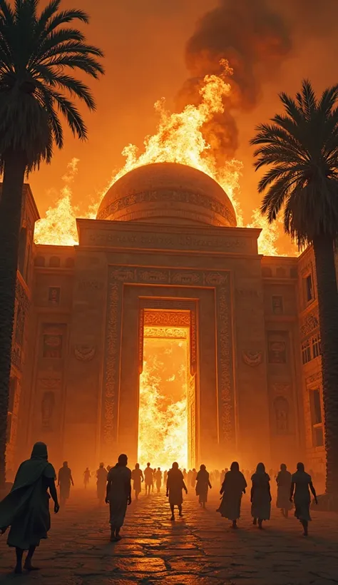 a palace on fire in the middle of the night in ancient Egypt,  ultra real and professional images