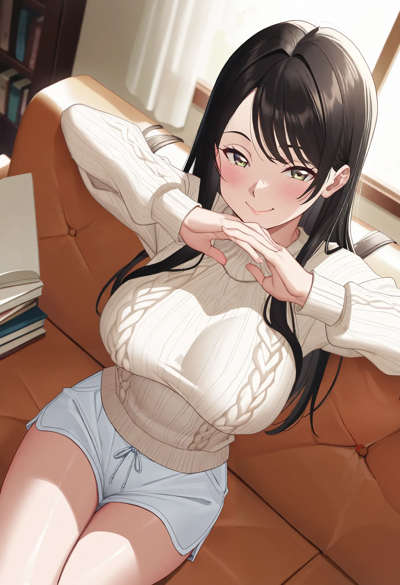 (best quality, masterpiece, ultra detailed, high resolution), Beautiful 8K CG artwork, Enriched photography, anatomically accurate body, depth of field,  1girl, elegant yet sexy girl, (long hair, black straight hair, swept bangs), 
round large breasts, bre...