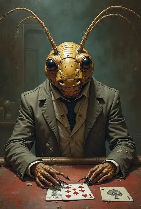 Face of a cockroach playing poker