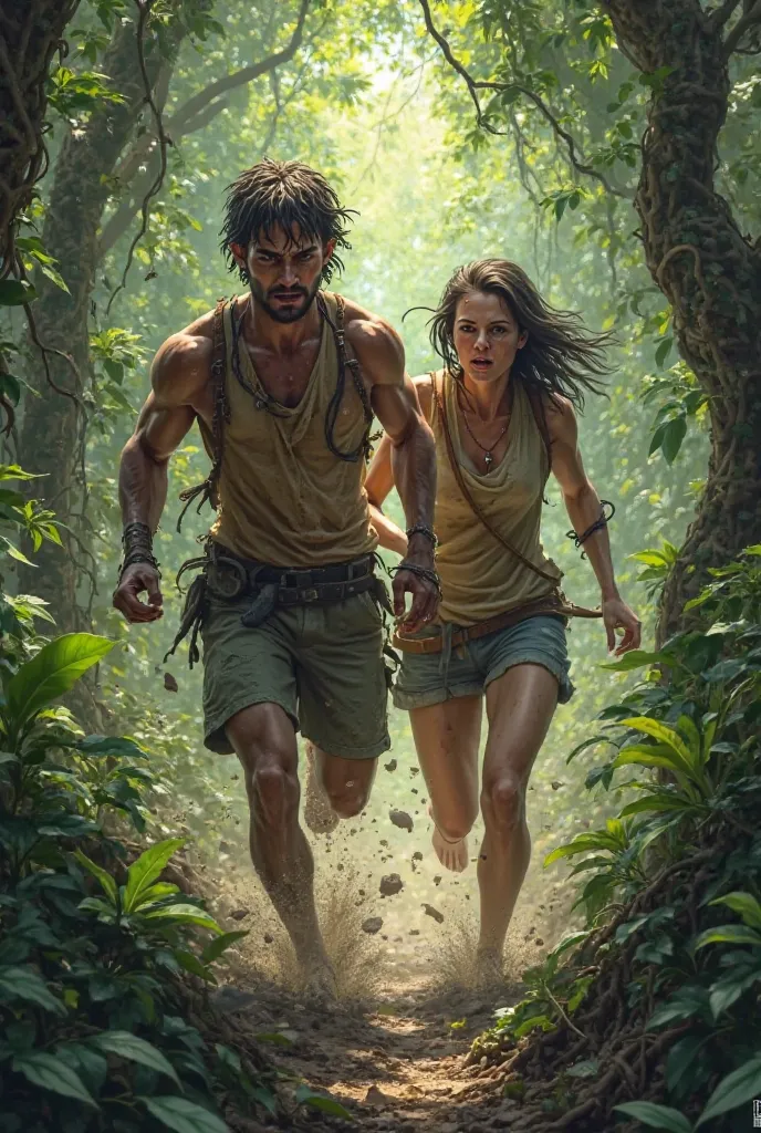 Two people fleeing in the jungle