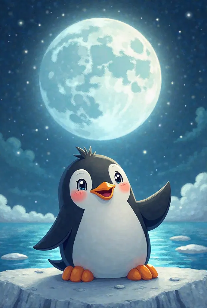 Cartoon cover Panguin begs for blessings with full moon