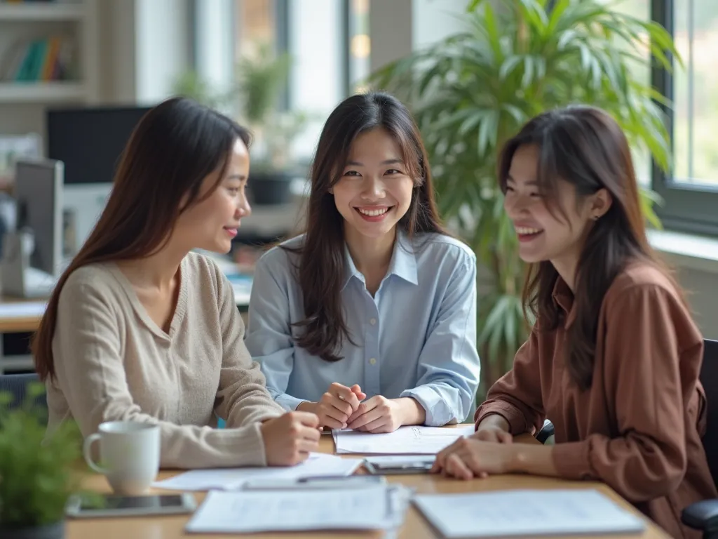  

25 year old women sexy  japanese  , women sitting at her desk, looking at two coworkers with contrasting expressions—one smiling warmly and the other looking frustratingly annoying. The women has a sarcastic smirk, as if internally judging the situation...