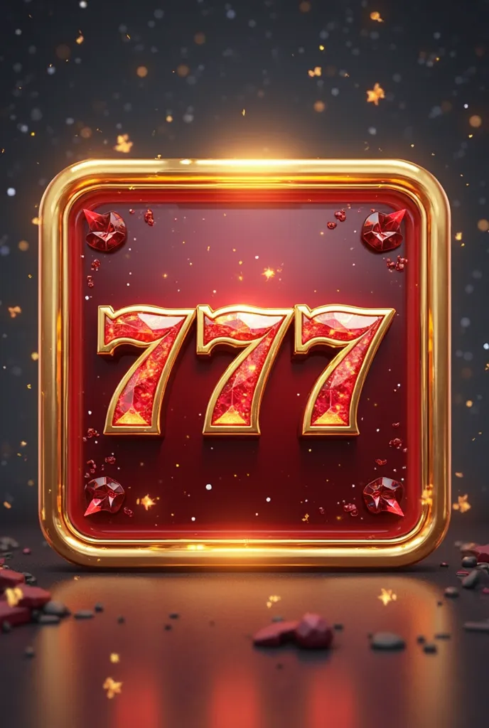 Game icon，Gems in the form of 777 and gold border and red color inside，high quality photo