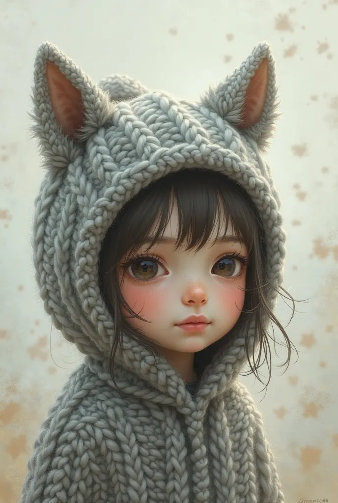 A girl in a gray hat and gray ears
