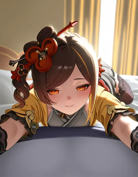 Chiori from genshin impact, busty, small waist, in bed