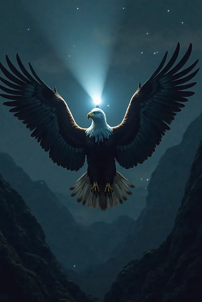 Eagle with flashlight on his head 