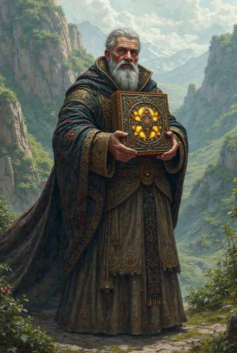 Priest man, d&d aventureiro, RPG character, medieval clothes, Reliquary  