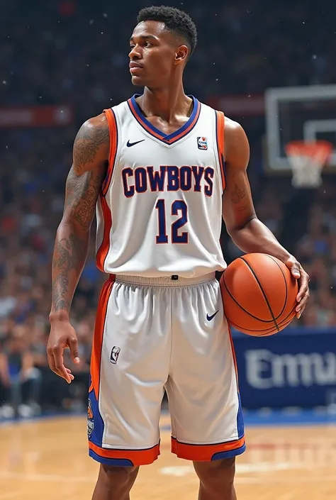 Create a basketball uniform, the team is called Cowboys, White color with other colors