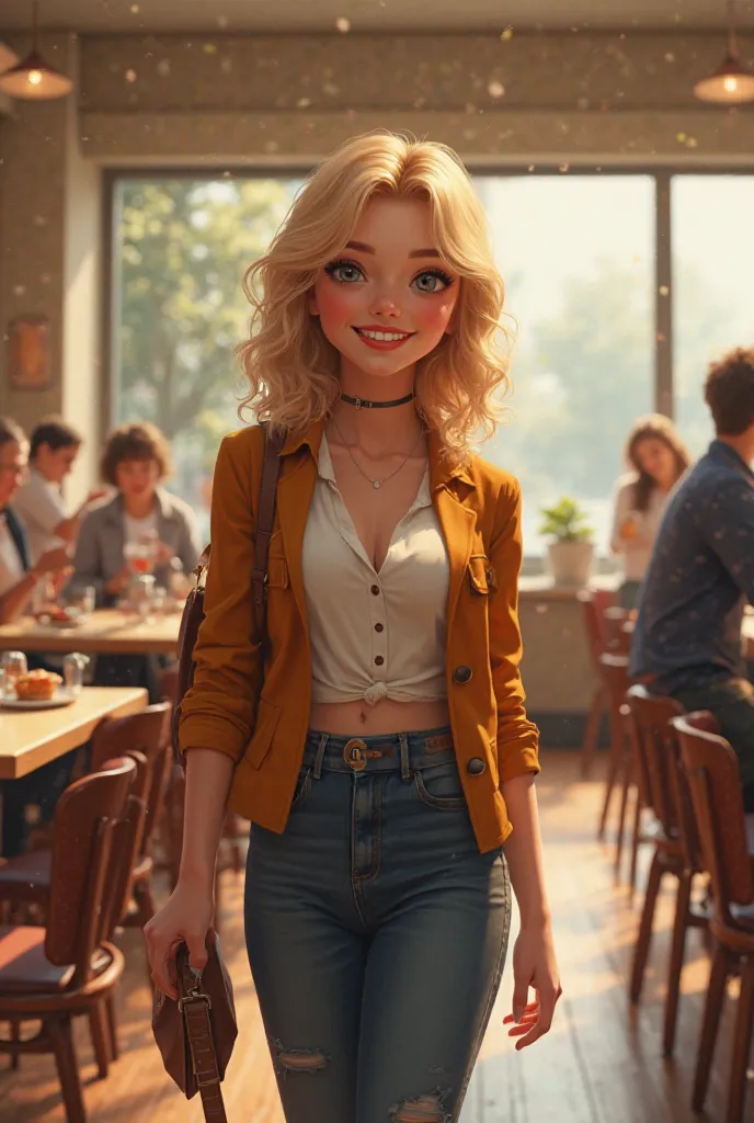 a blonde british girl in a cafeteria