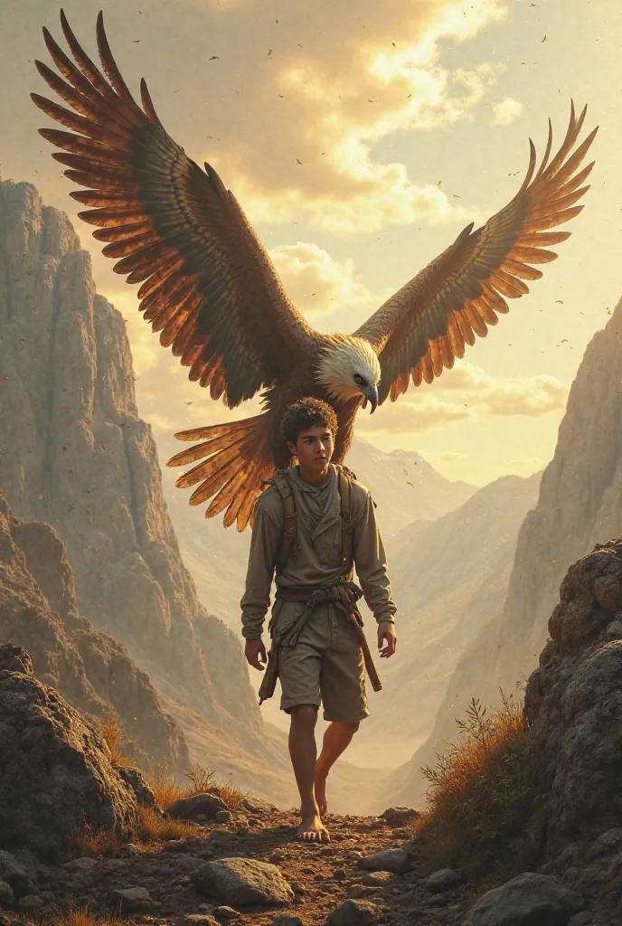 Young man 
 walk with the eagle 