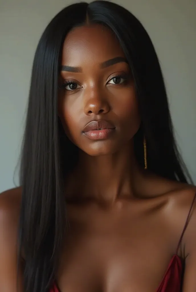 Create for me a black woman Clara, Straight hair from 25-year-old porn photo