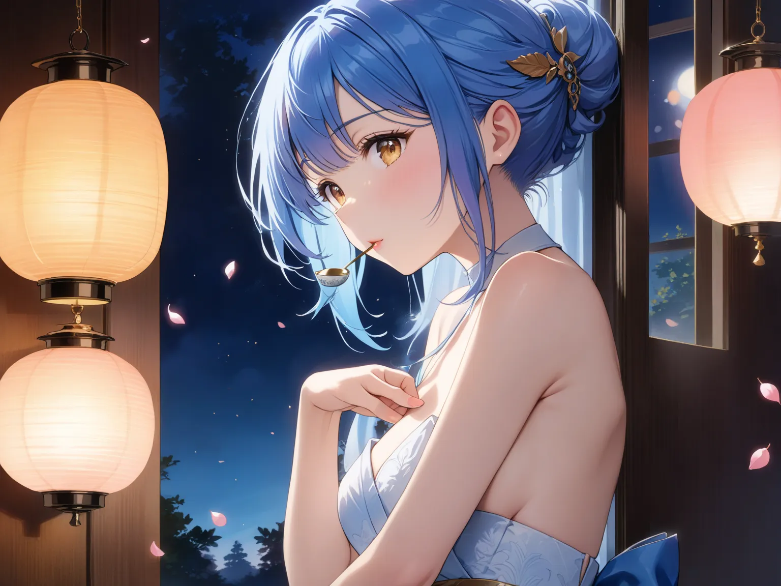 Mika-chan（Blue Hair）
1 girl,full body, Panorama :1.3
Hairstyle Long and straight, with naturally flowing bangs hair, 
navy blue hair, 
Eye shape: Large, slightly slit almond-shaped eyes,Eye color: Light brown
Lipstick: Natural pink
Face shape: oval, sharpl...