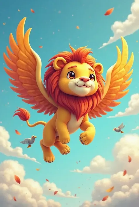 Lion with wings cartoon style for print