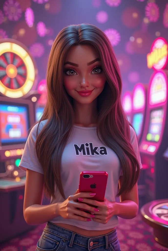  A vibrant promotional image for a lottery gaming application with a fund Violet .  The scene features realistic casino elements such as a spinning wheel ,  slot machines , Poker chips,  playing cards ,  and a roulette table ,  representing a variety of ga...