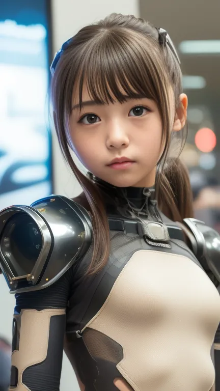 high quality, ​masterpiece, two close friends, Beautiful tween girls, small skinny girls, cute girl face, cyberpunk, Wearing futuristic robotic tactical armor cyberpunk suit with cutouts showing abs, skinny athletic body, innocent, playful, Famous actresse...