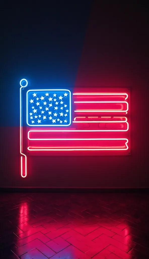 American flag in neon lights, wallpaper