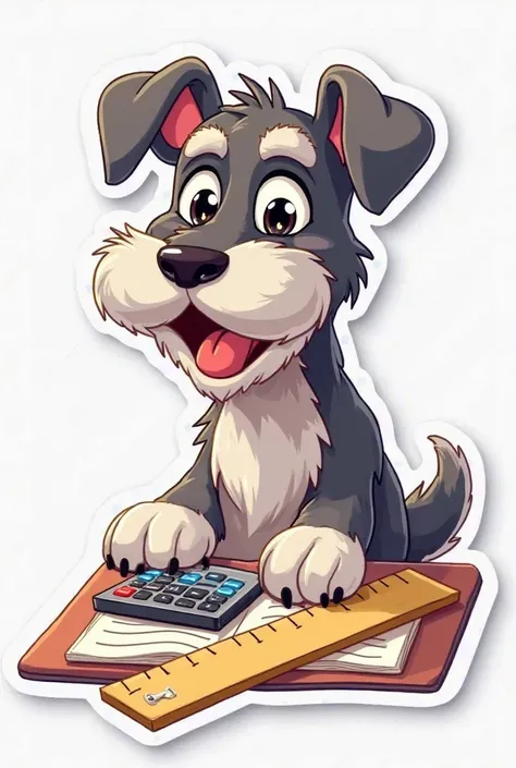 Make me a cute sticker that doesn't have much background of a female Schnauzer animated Schnauzer with a calculator and a ruler.
 

 
