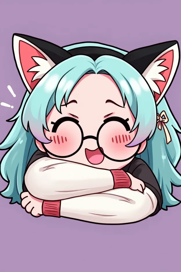 I want you to create a set of personalized emojis for Twitch for me with the following features: character : A Vtuber with an anime character style . by: sky blue, long and slightly messy design with soft waves . fox ear: sky blue, with a stylized design a...