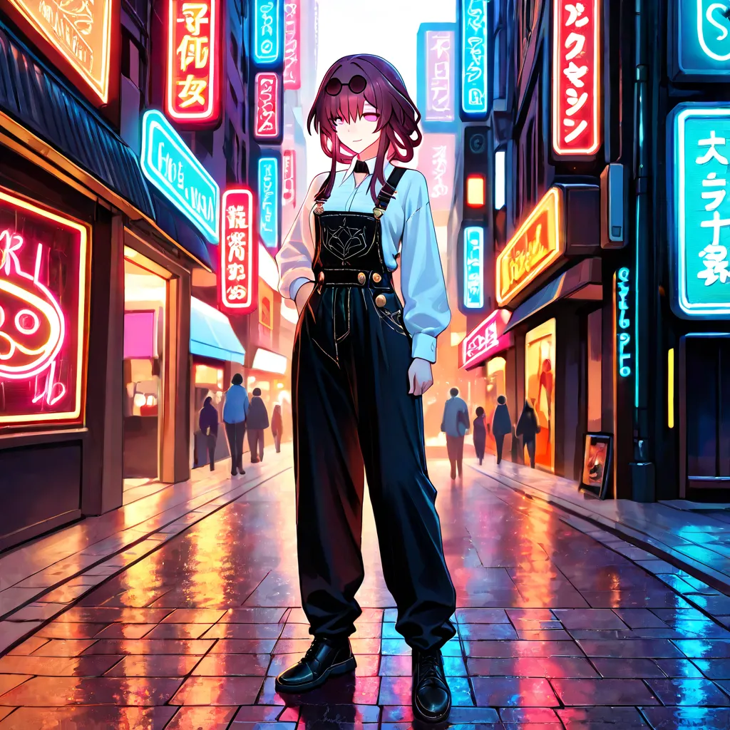 Male character inspired by Kafka from Honkai: Star Rail with short hair, wavy and with modern street clothes in Asian style,  RED EYES