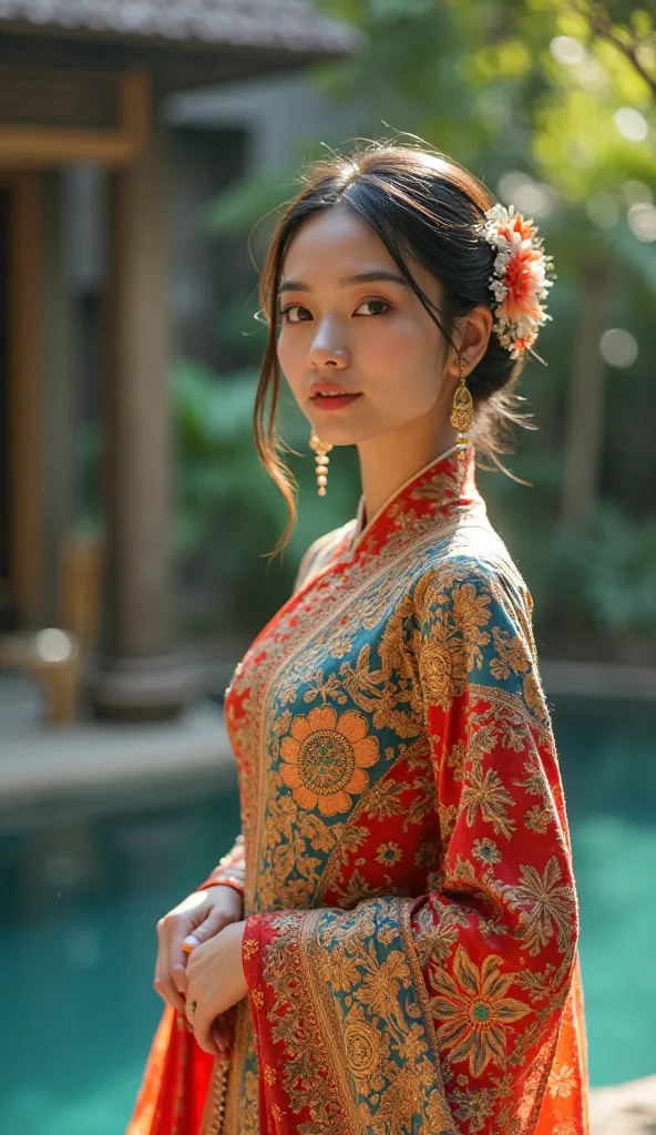 Create a video of a woman wearing thai dress